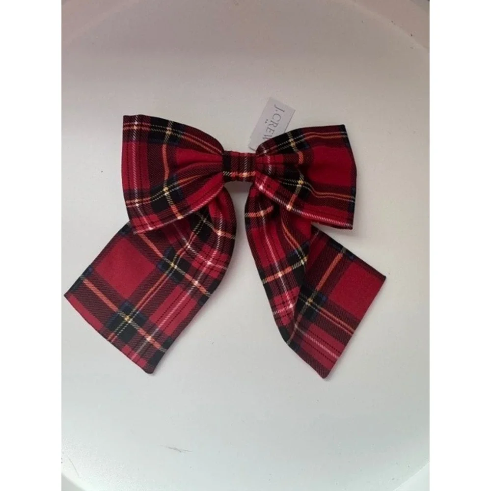 J.Crew Red Stewart Tartan Plaid Hair Bow Barrette Accessory CD853 NEW